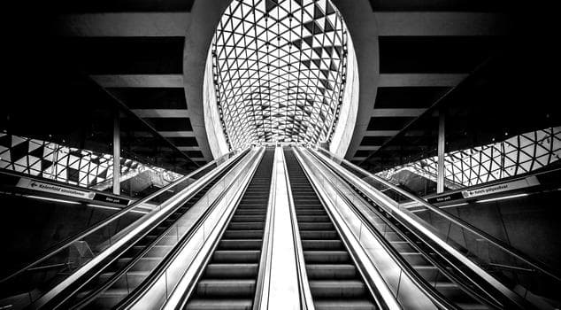 An escalator in the Budapest subway station