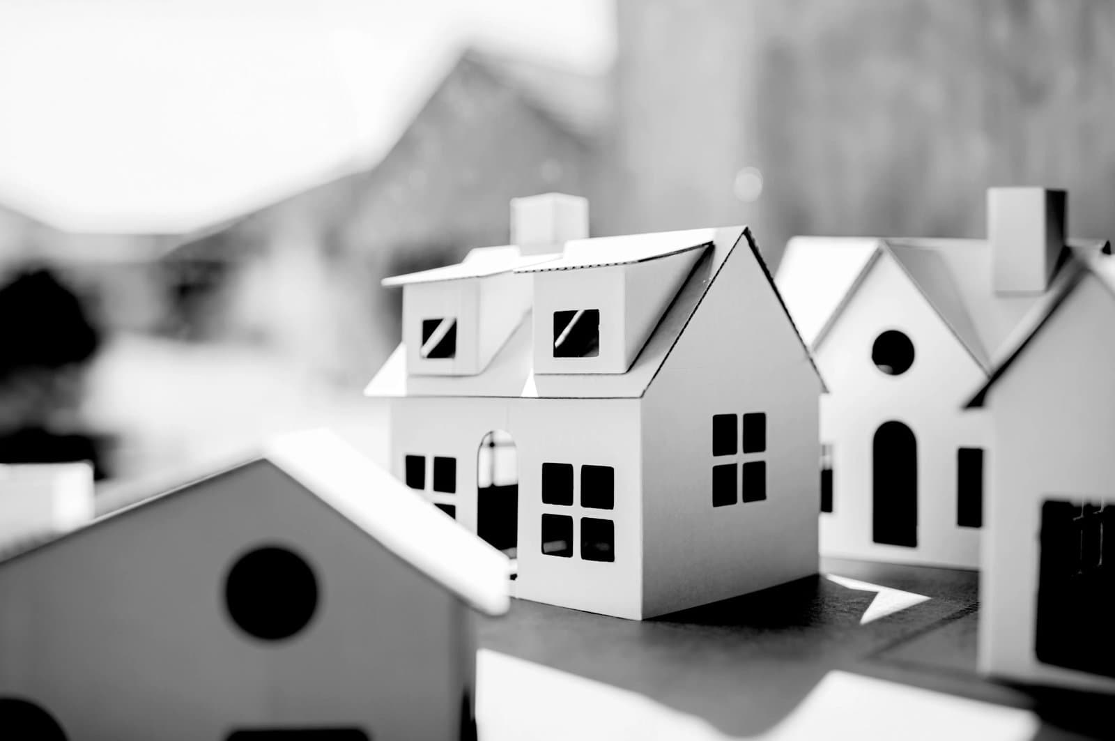 Miniature model houses arranged together