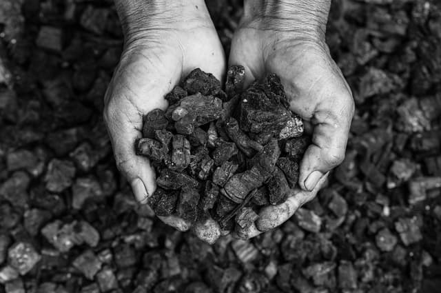 Hands holding coal