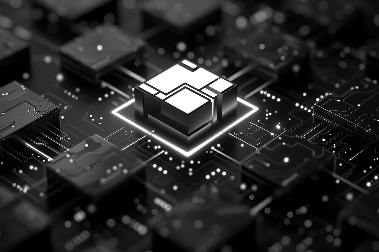Computer chip with highlight surrounding it