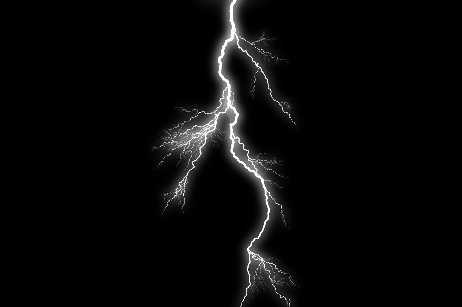 A single lightning bolt coming out of dark clouds