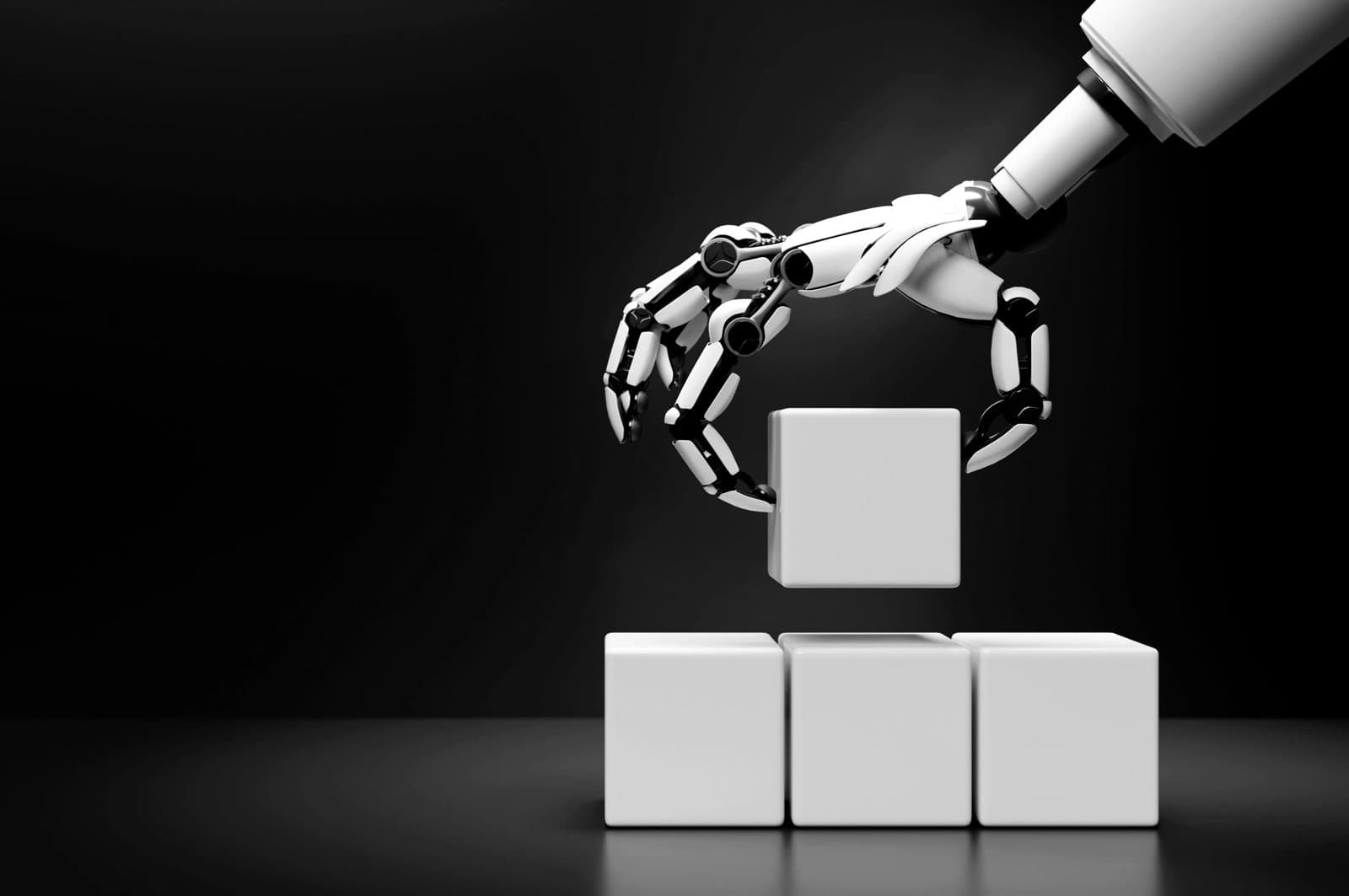 Robotics hand grabbing and putting blank cubic blocks
