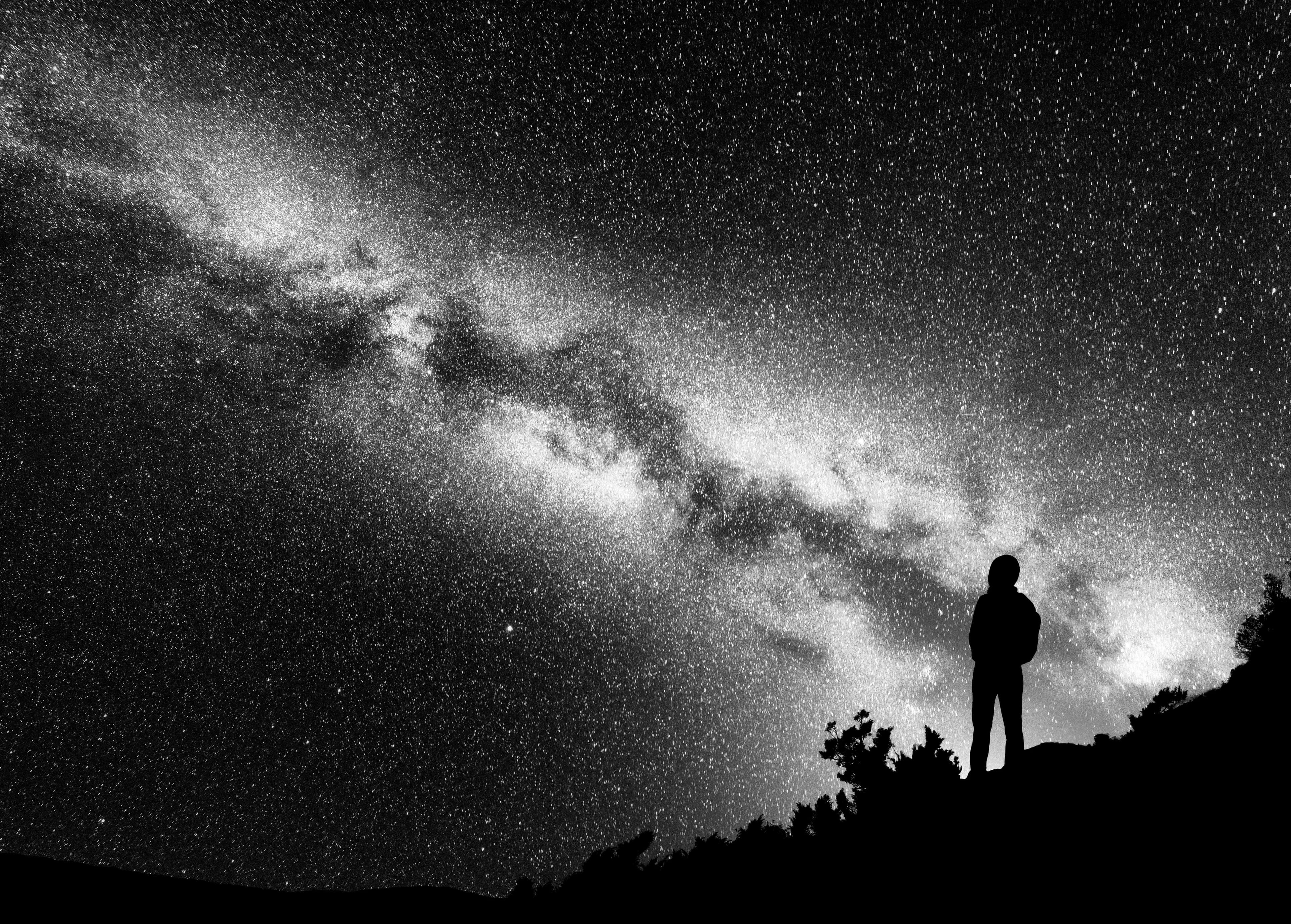 Silhouette looking at the night sky GettyImages-1056674560